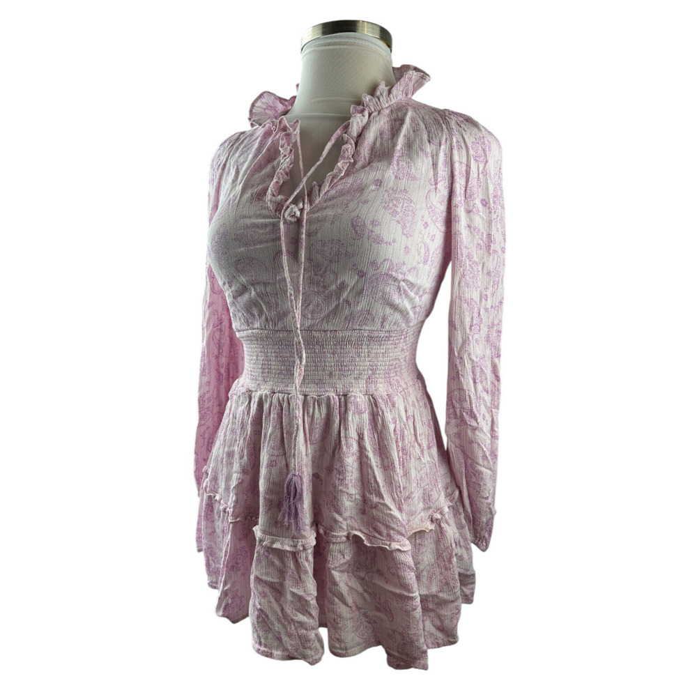 *Flawed* House of Harlow Paisley Ruffle Long Sleeve Tassel Mini Boho Dress Small - Picture 15 of 16
